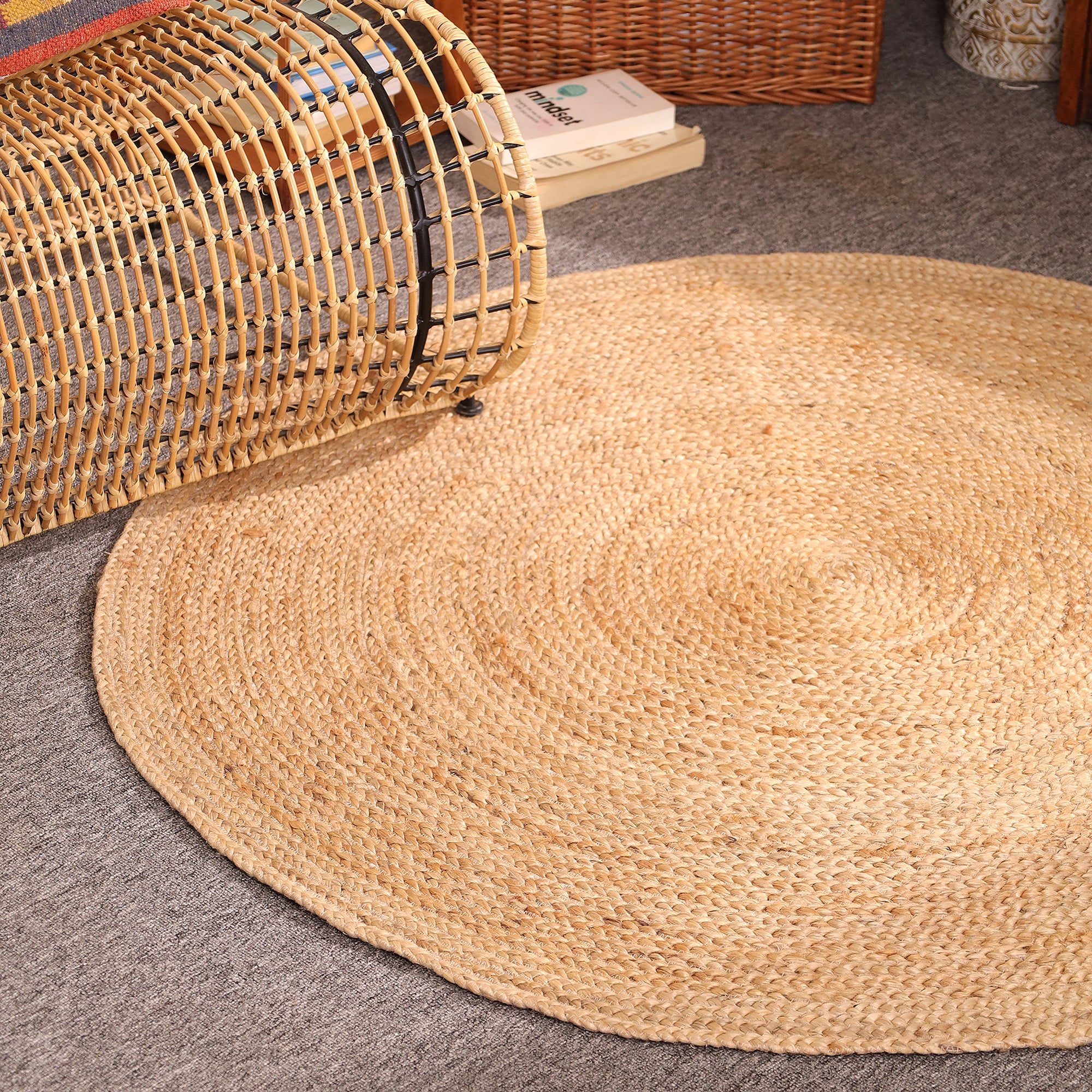 Natural Braided Jute Round Rug – Handmade Boho Farmhouse Floor Carpet