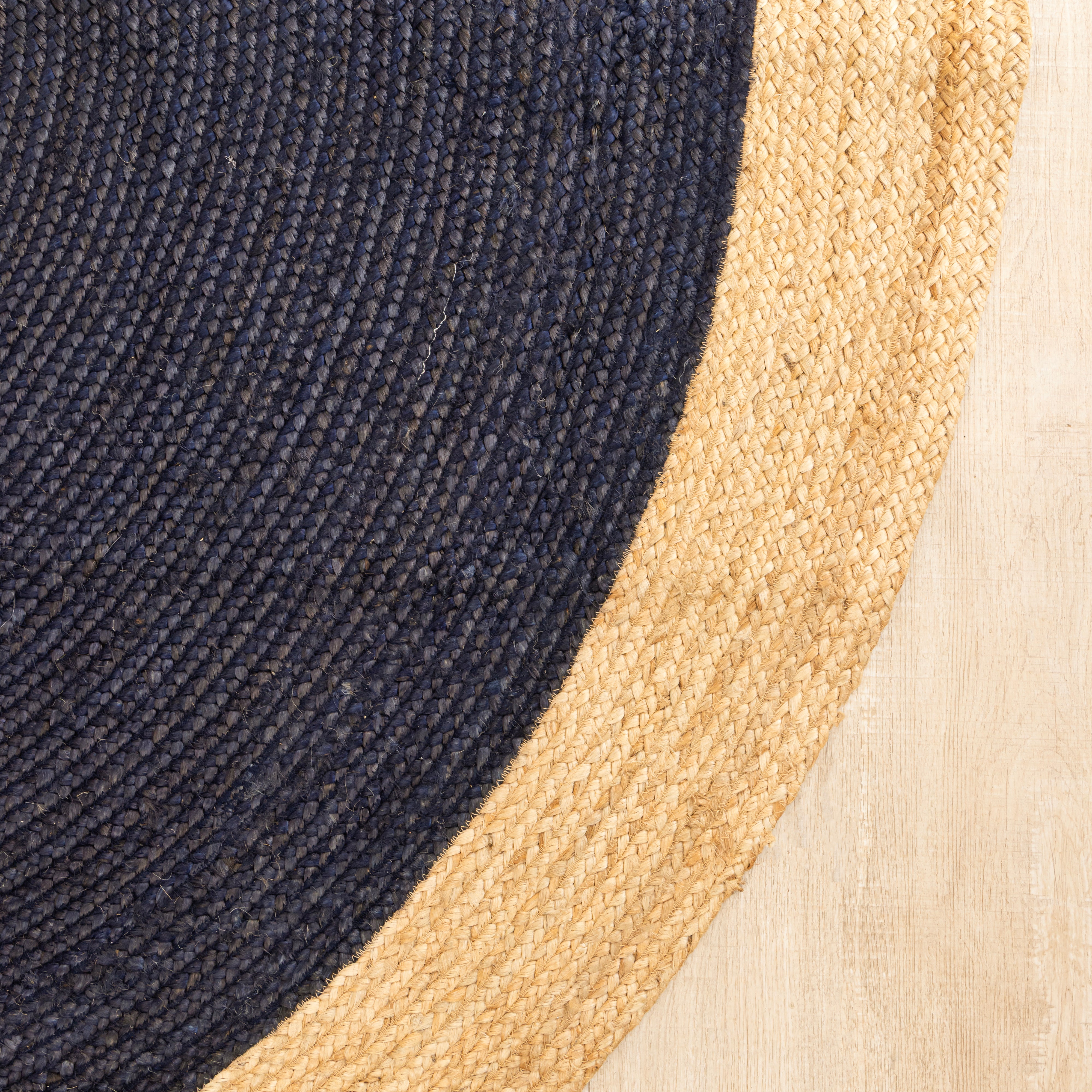 Handwoven Round Navy Blue Jute Rug Natural Braided Boho Area Rug Eco - Friendly Farmhouse  & Coastal Carpet