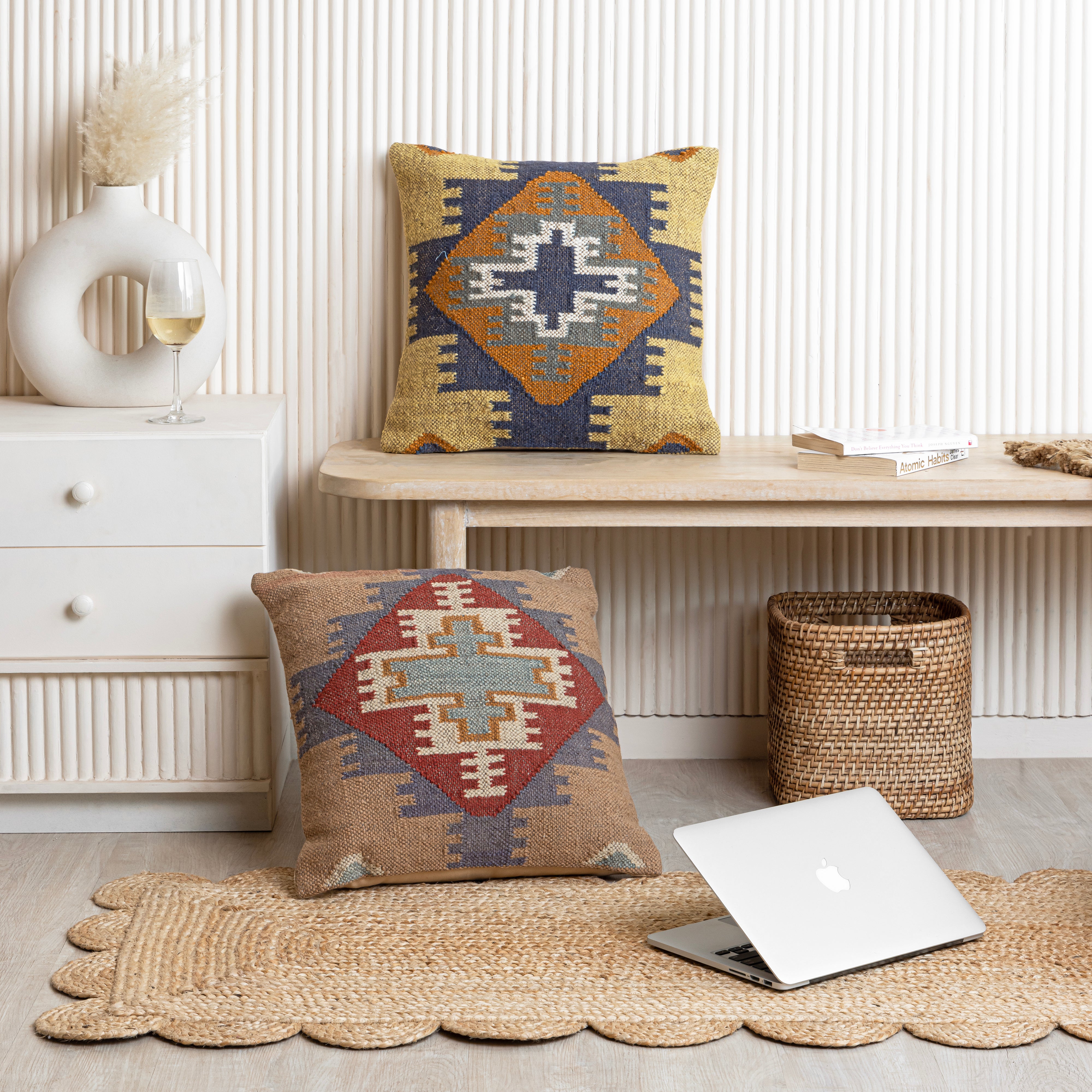 Handwoven Kilim Cushion Cover Boho Tribal Throw Pillow Cover