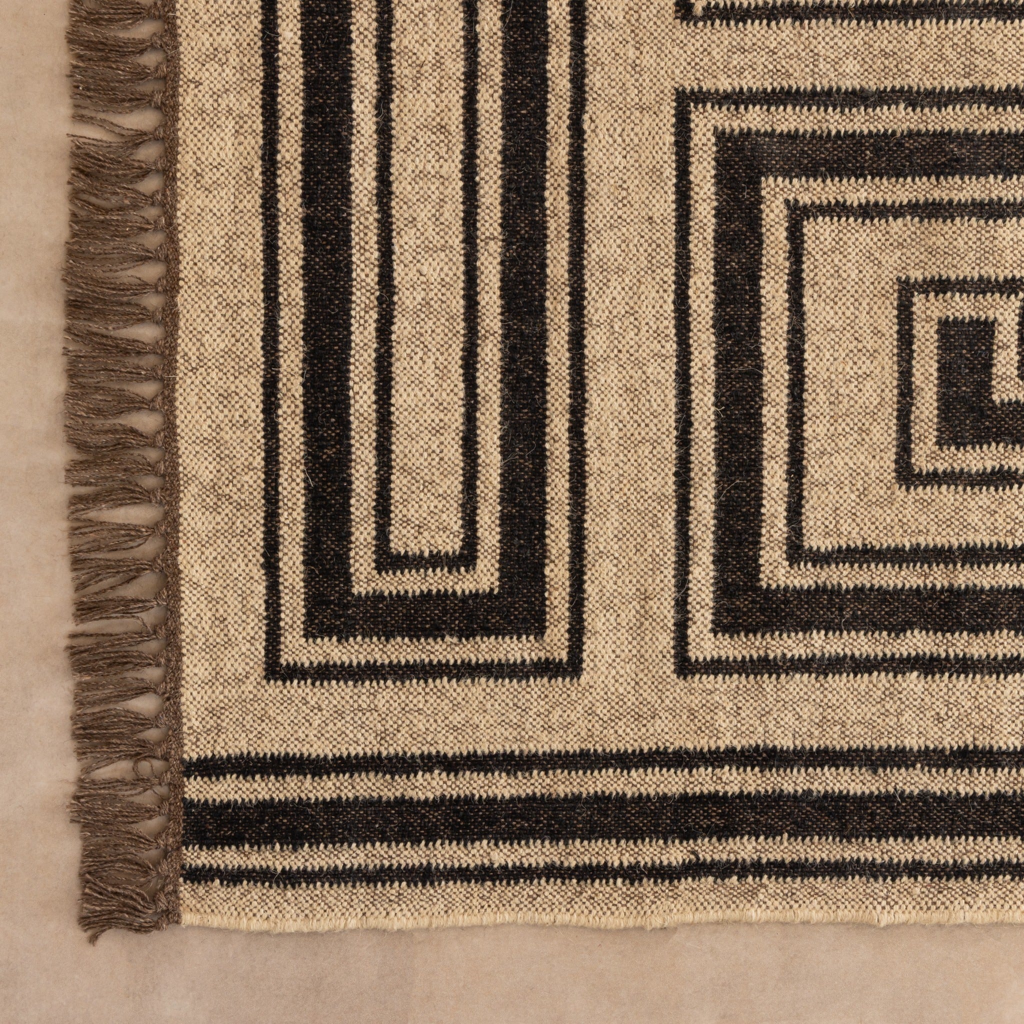 Modern Geometric Flat-Weave Area Rug | Handwoven Greek Key Motifs & Natural Beige Earthy Tones