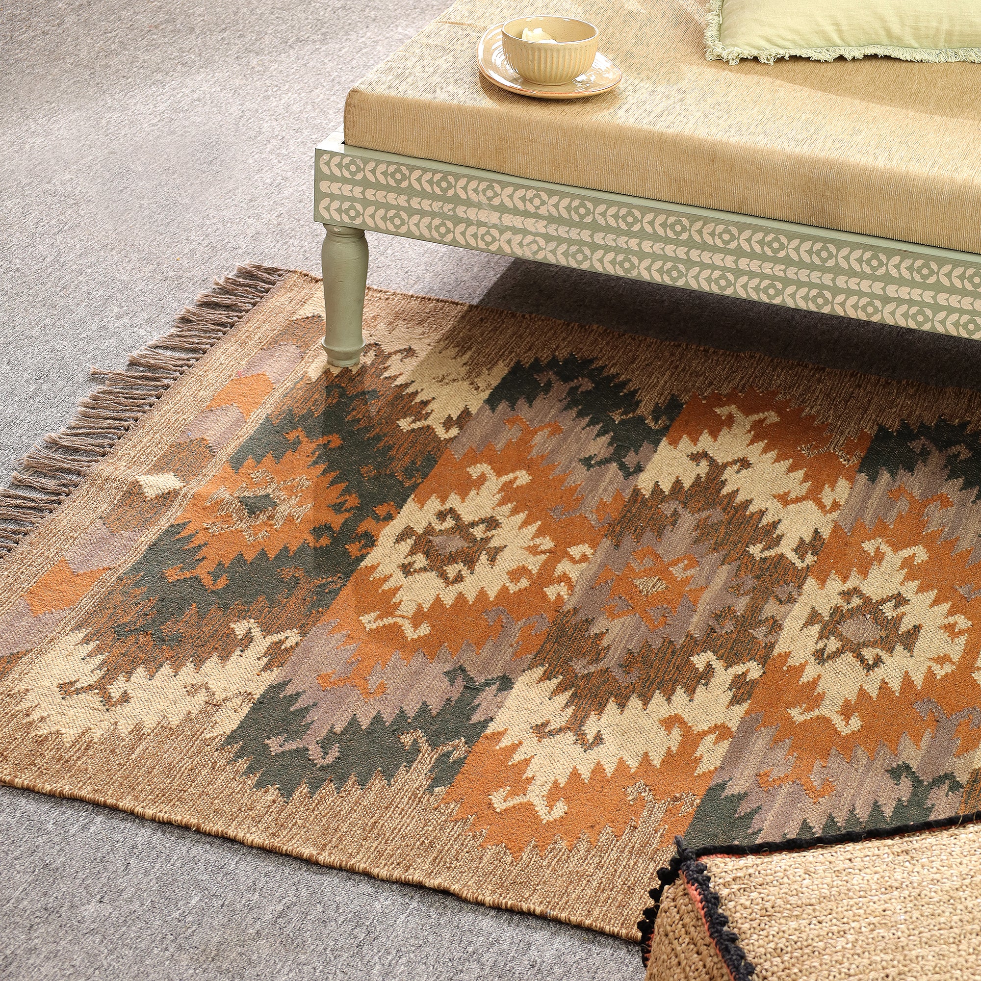 Boho Southwestern Geometric Area Rug | Rustic Woven Carpet with Fringe for Living Room & Bedroom