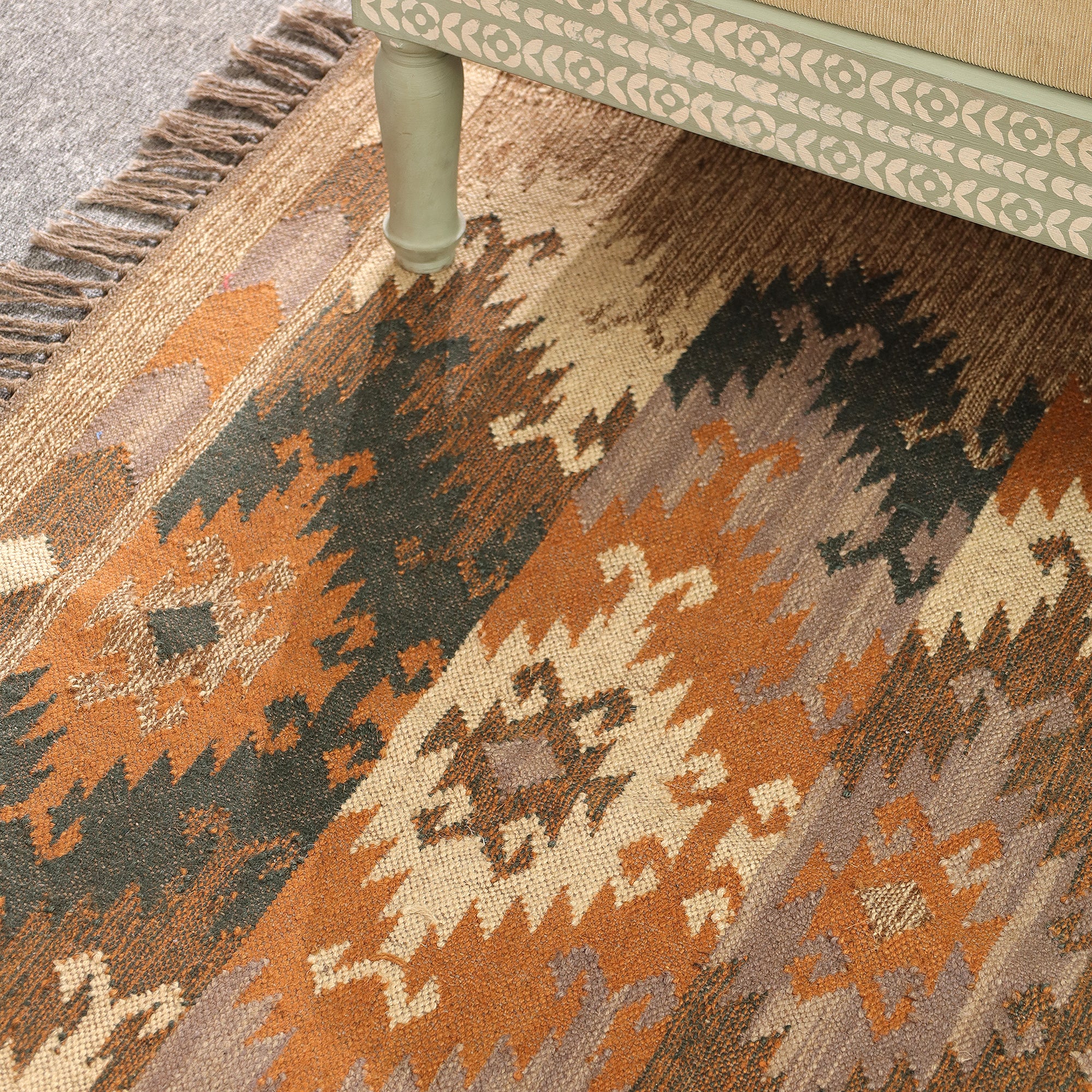Boho Southwestern Geometric Area Rug | Rustic Woven Carpet with Fringe for Living Room & Bedroom