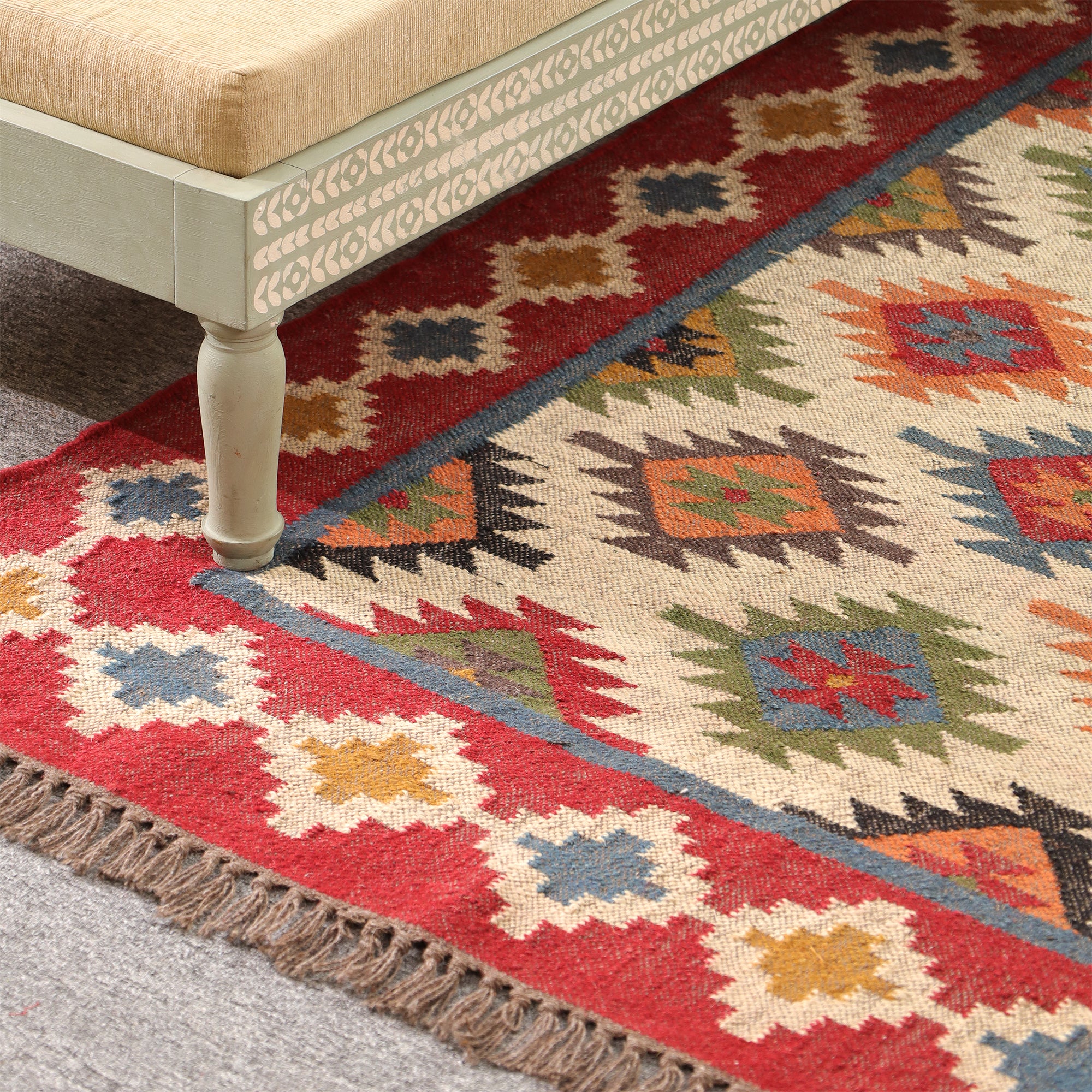 Colorful Boho Kilim Area Rug | Handmade Style Southwestern Geometric Rug for Living Room & Bedroom