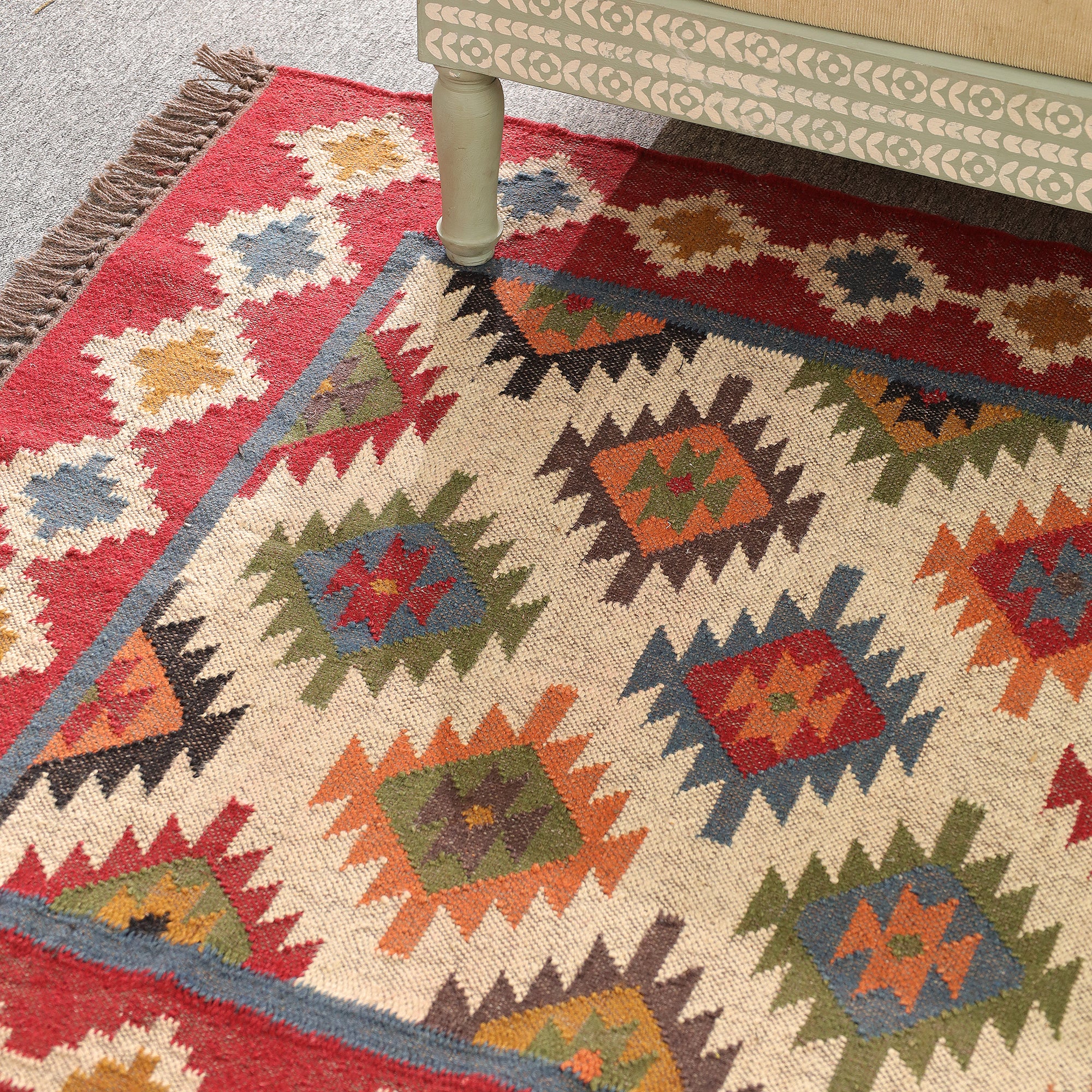 Colorful Boho Kilim Area Rug | Handmade Style Southwestern Geometric Rug for Living Room & Bedroom
