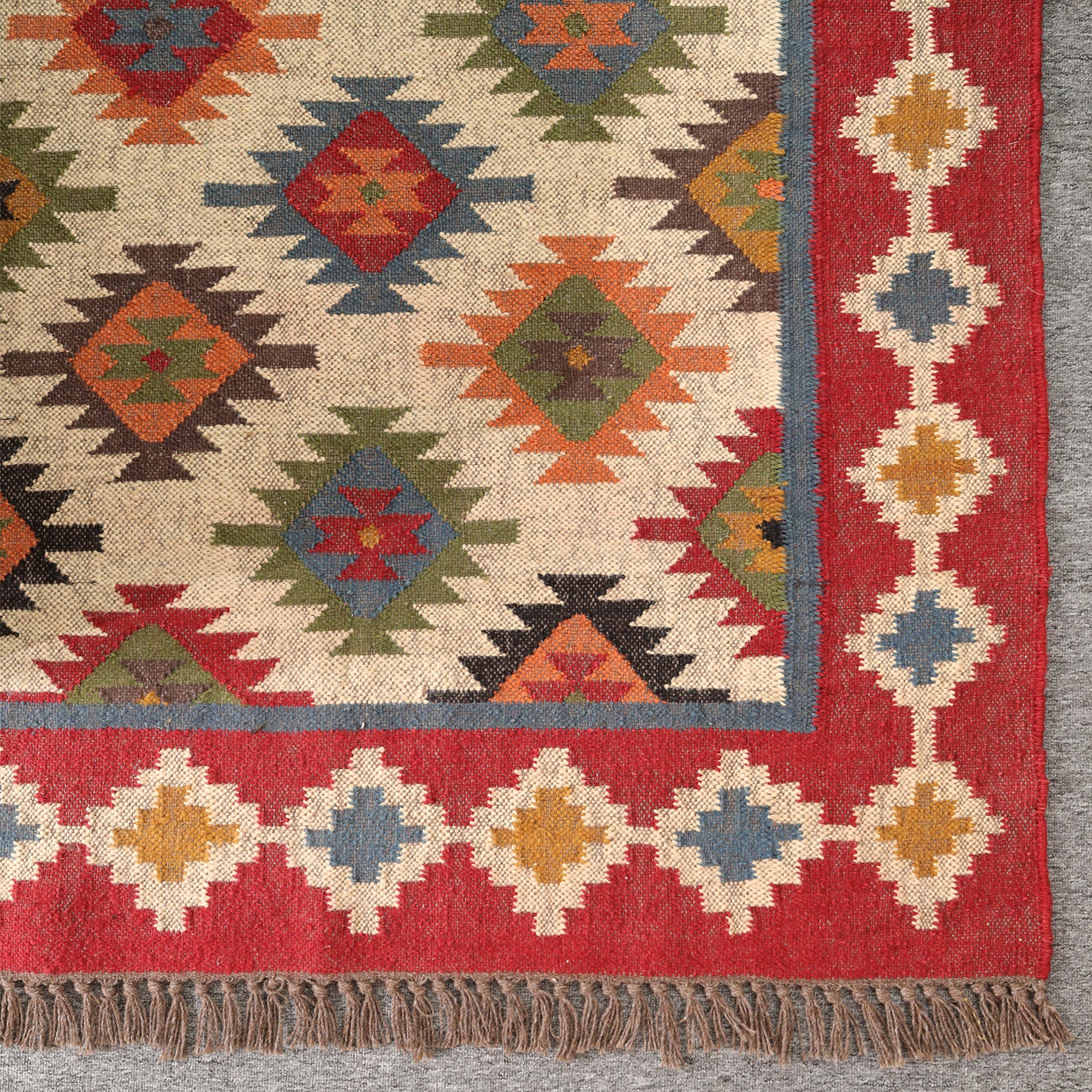 Colorful Boho Kilim Area Rug | Handmade Style Southwestern Geometric Rug for Living Room & Bedroom
