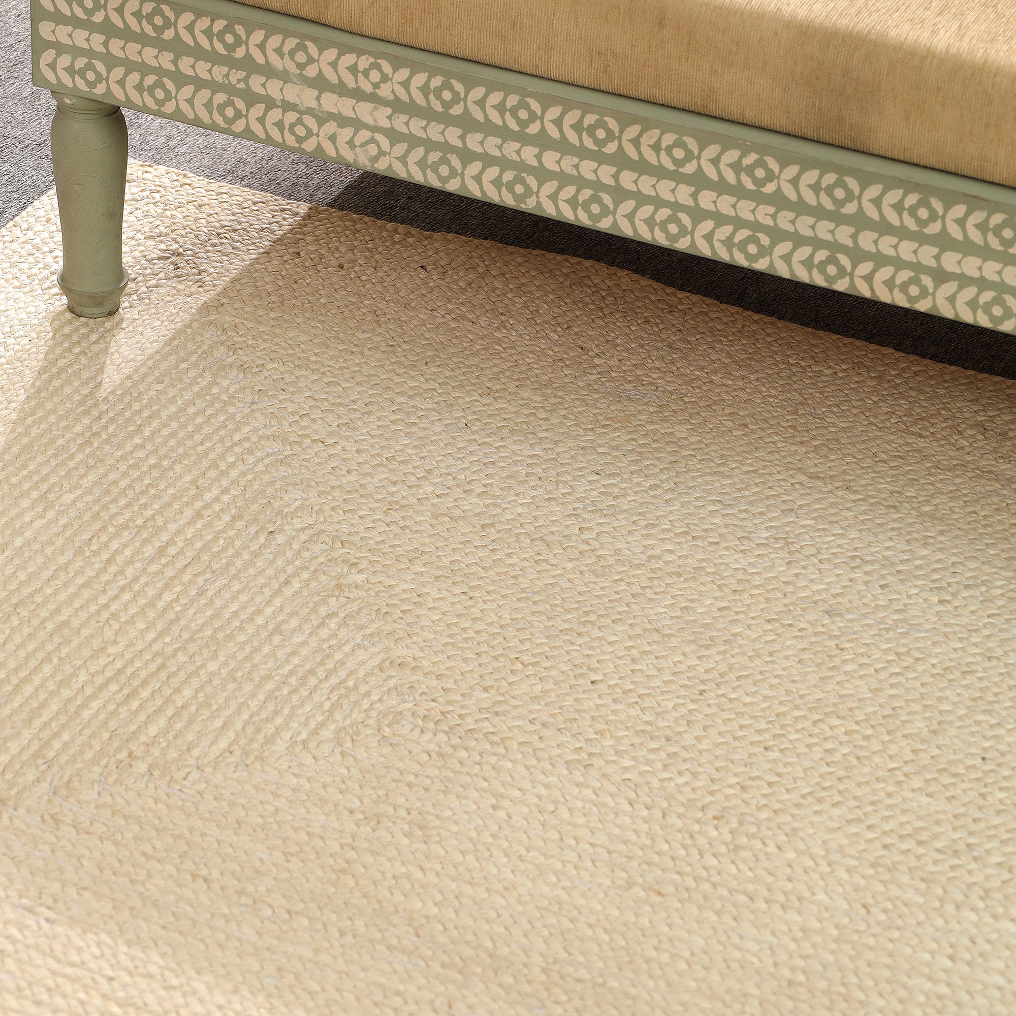 Handwoven Natural Ivory Jute & Cotton Area Rug | Minimalist Boho Floor Carpet