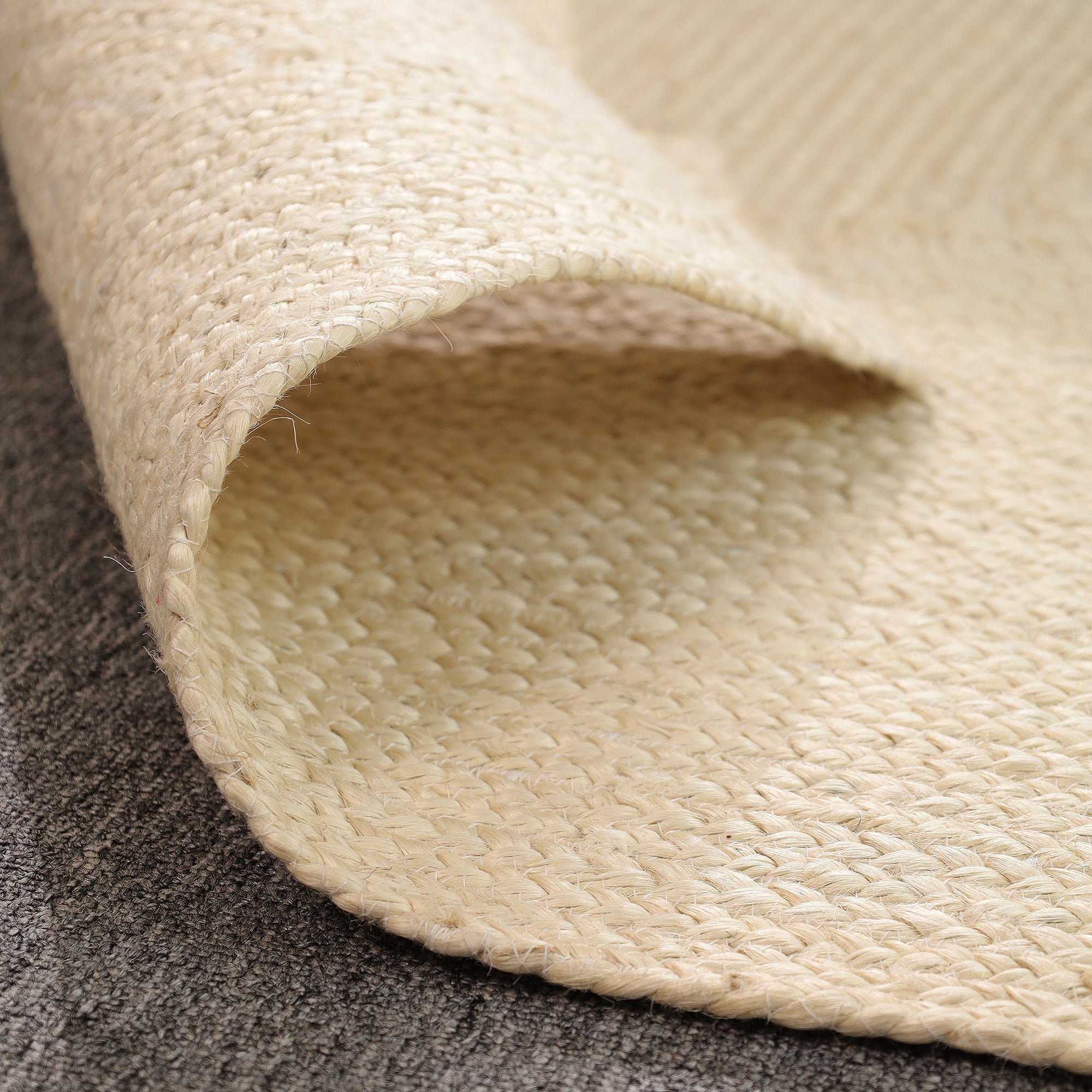 Handwoven Natural Ivory Jute & Cotton Area Rug | Minimalist Boho Floor Carpet