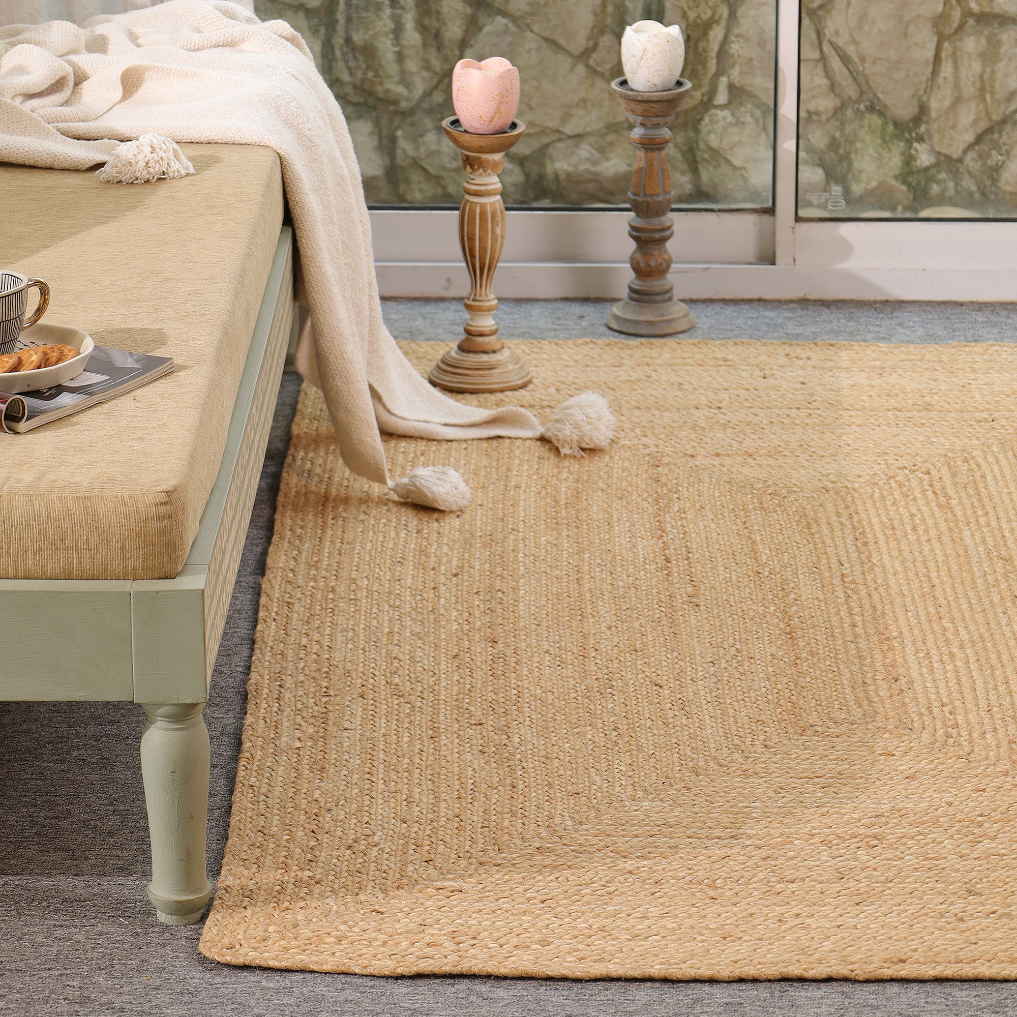 Handwoven Natural Jute Area Rug | Eco-Friendly Braided Farmhouse Living Room