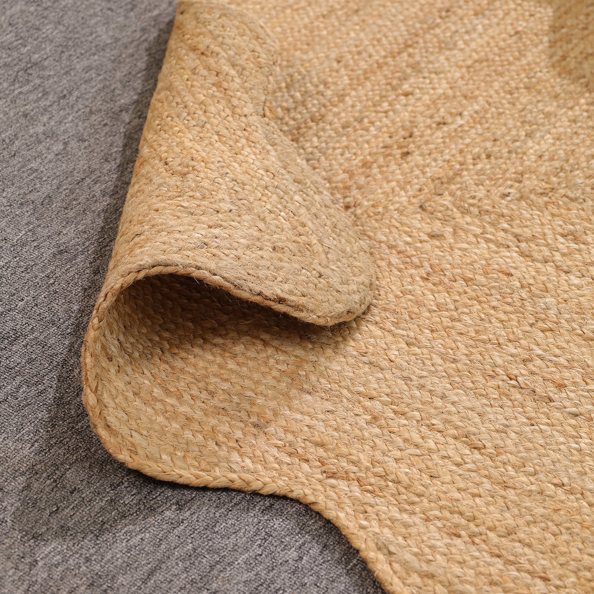 Handmade Scalloped Edge Natural Jute Area Rug Boho Woven Rug Farmhouse Living Room