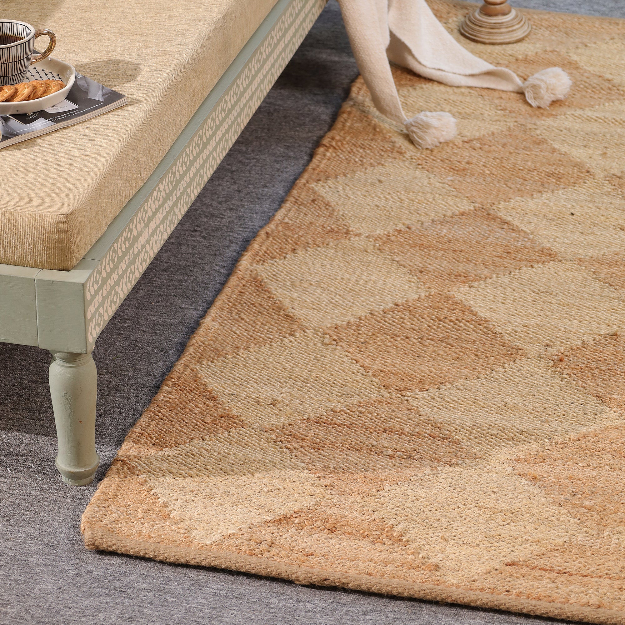 Handmade Geometric Jute  Area Rug Natural Woven Boho Rug Eco-Friendly Living Room