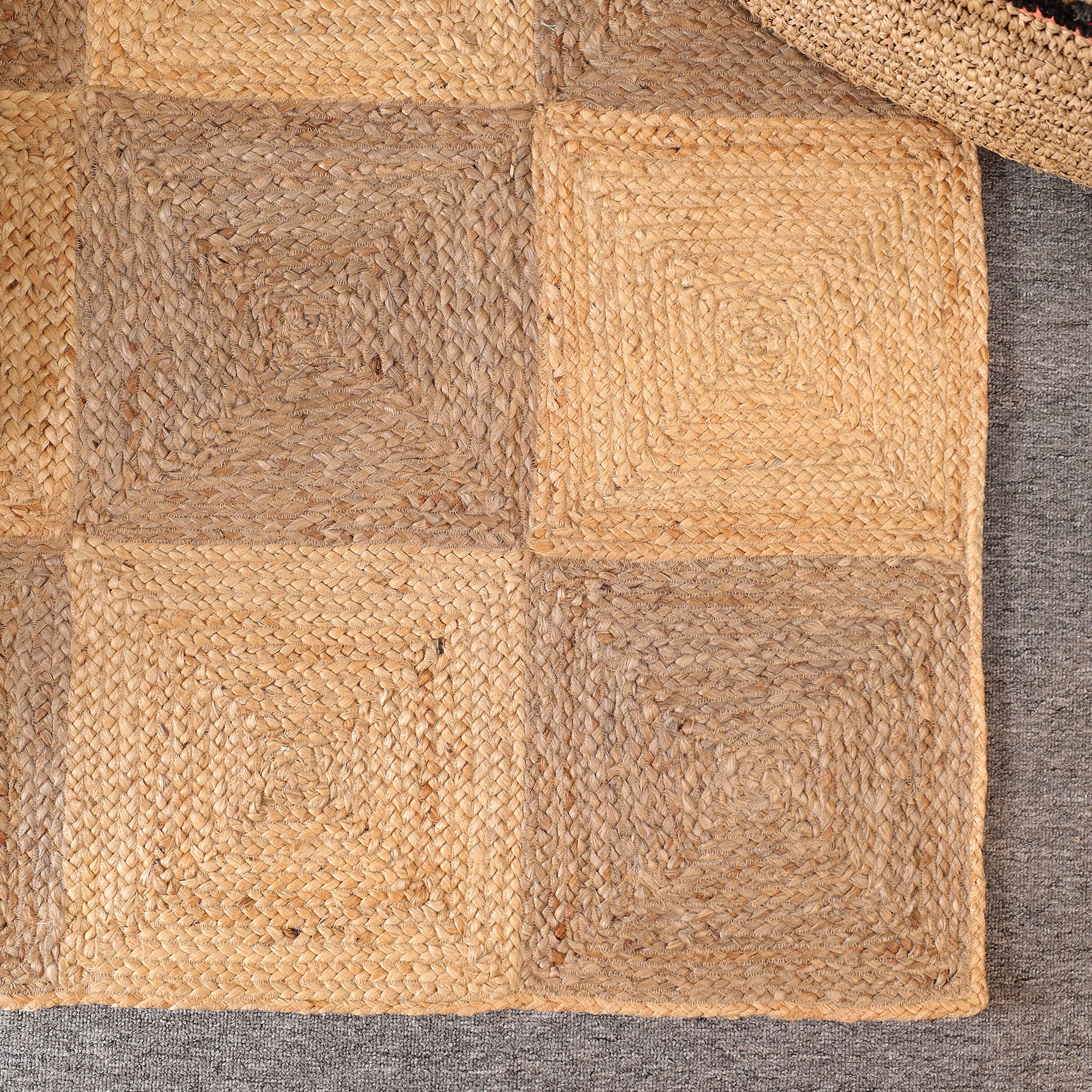 Handwoven Natural Jute Checkered Area Rug Eco-Friendly Bogo Living Room