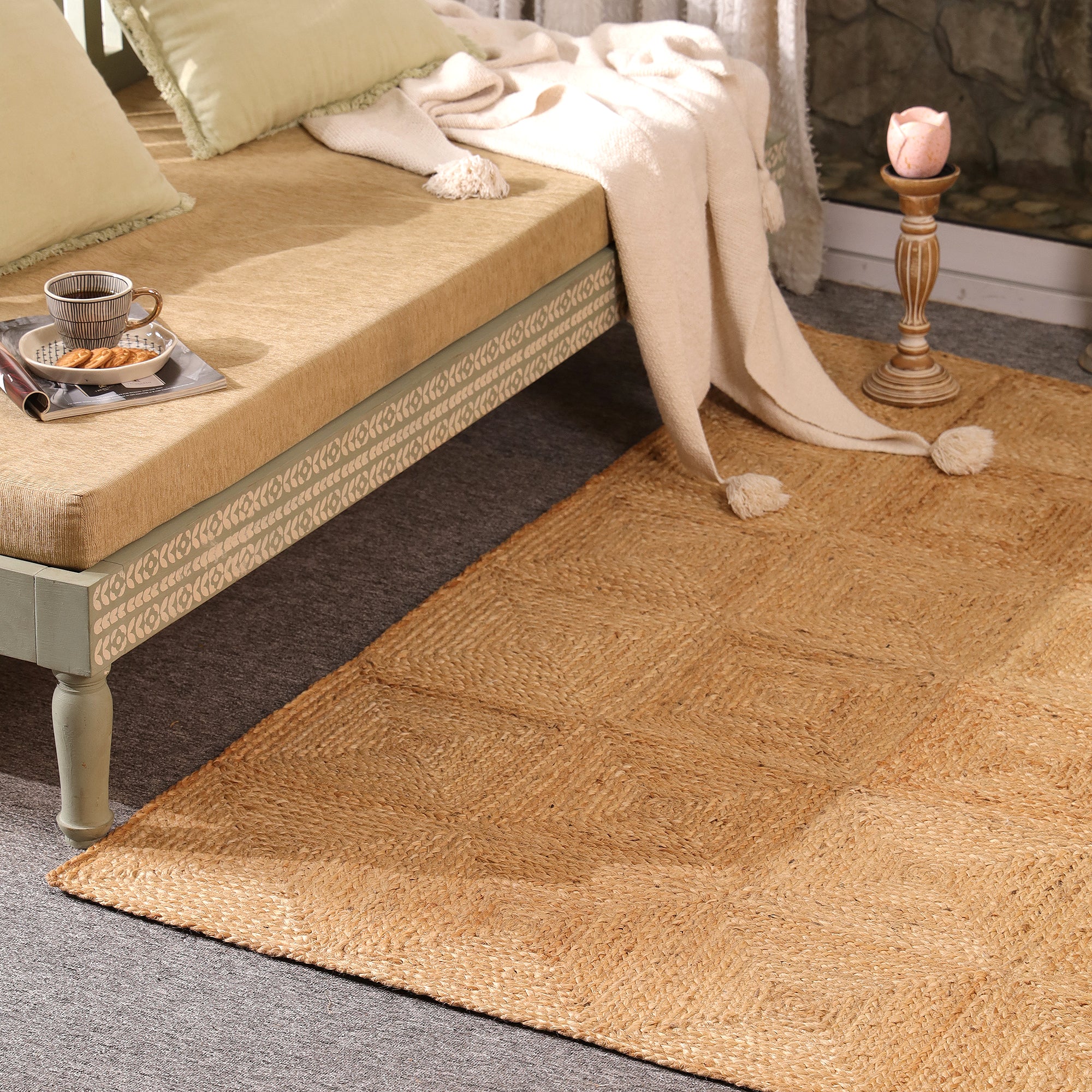 Handwoven Natural Jute Area Rug Eco-Friendly Braided Rug Handmade Rustic Farmhouse Living Room