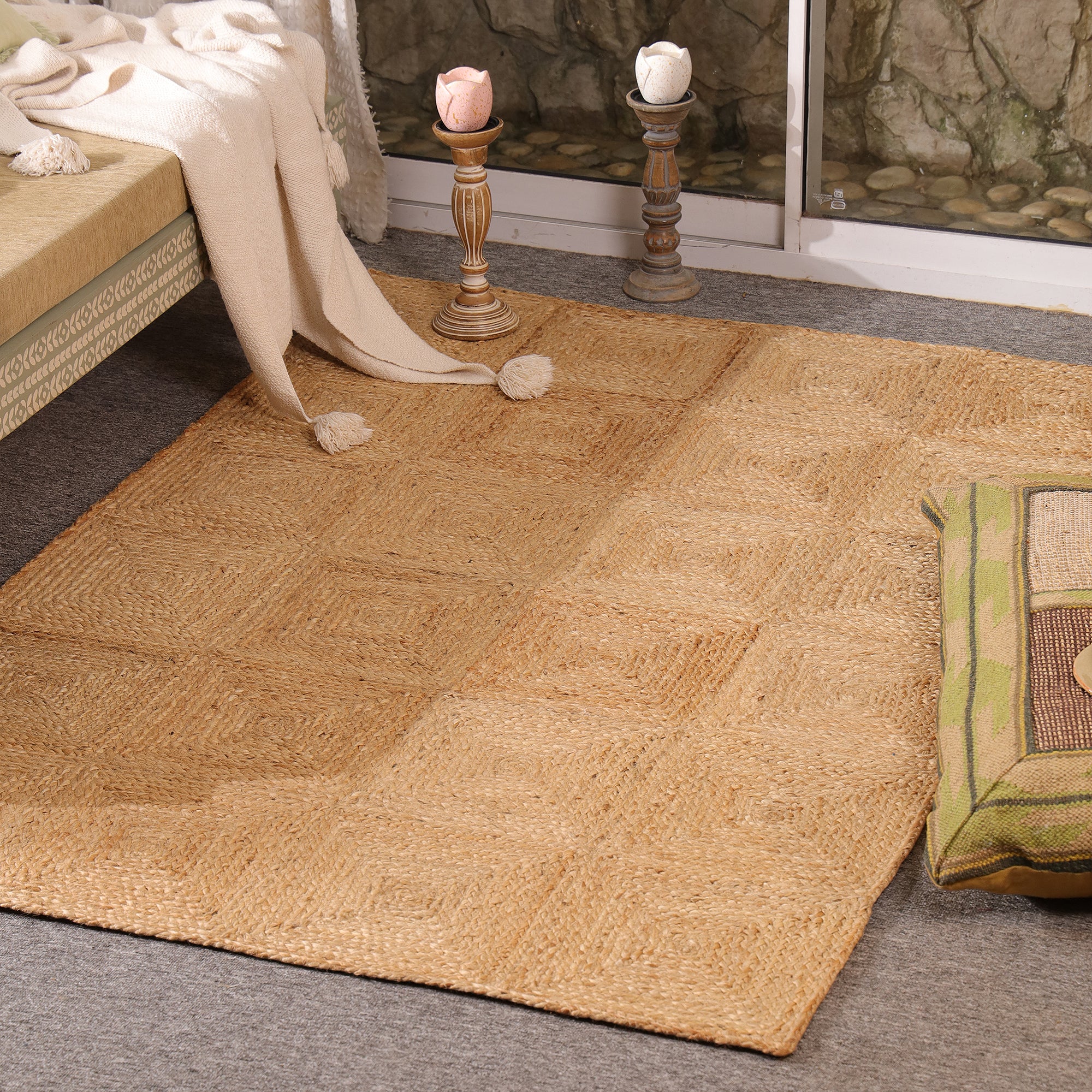 Handwoven Natural Jute Area Rug Eco-Friendly Braided Rug Handmade Rustic Farmhouse Living Room