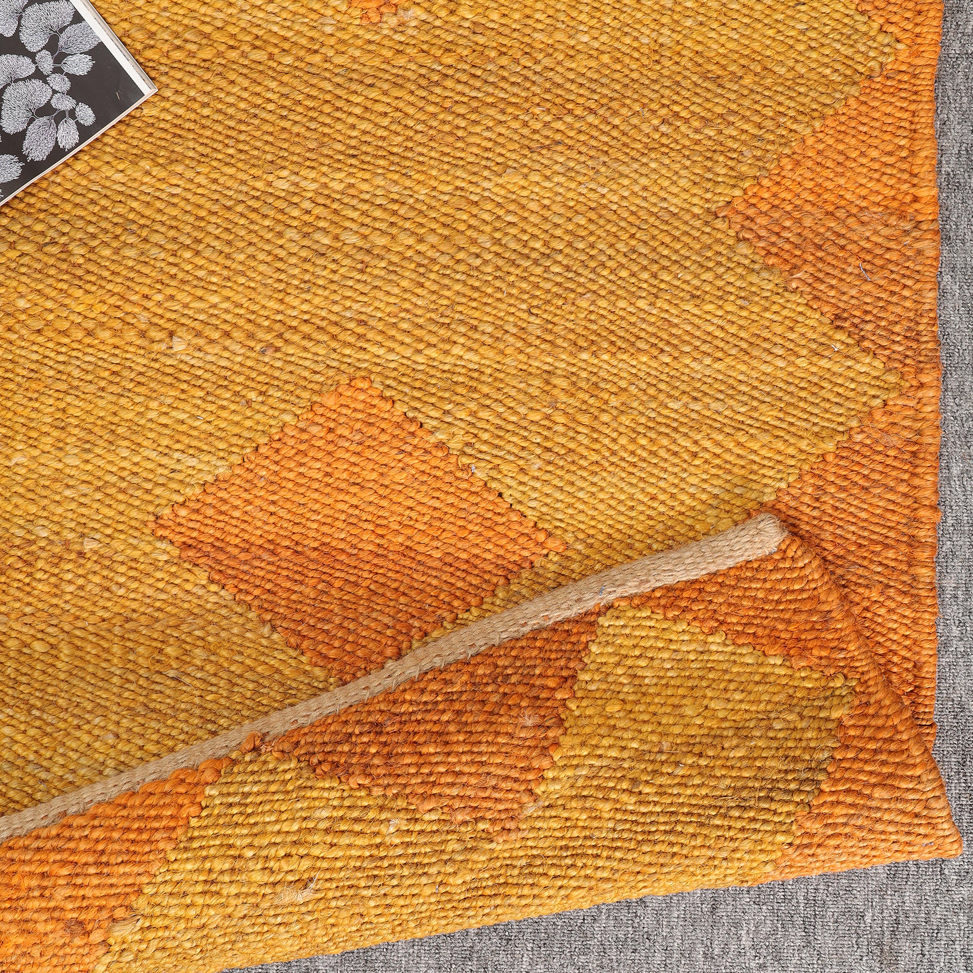 Handwoven Hemp Runner Rug Mustard &  Orange Geometric Hallway Runner