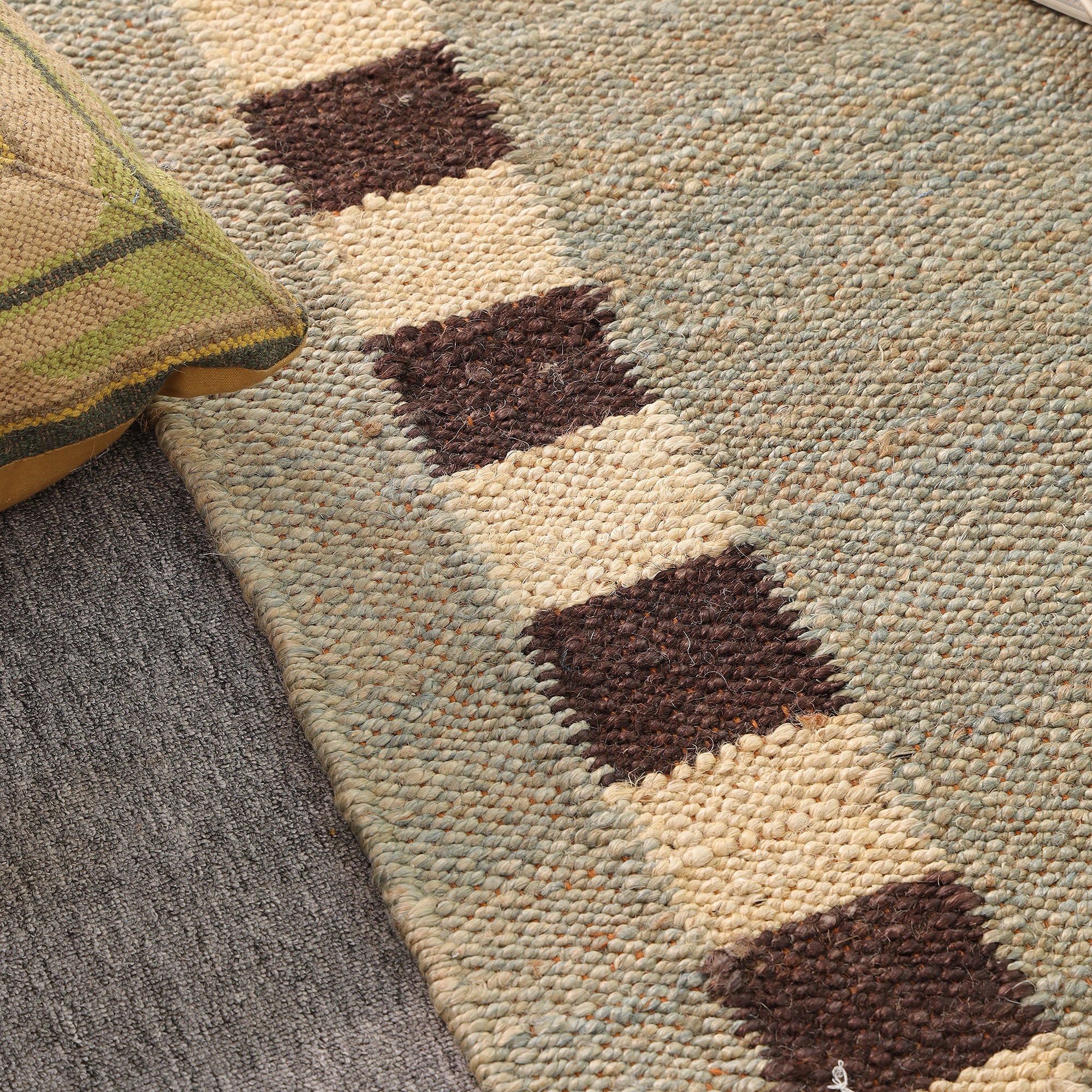 Handmade Natural Jute Runner Rug Modern Checkered Border Hallway Rug