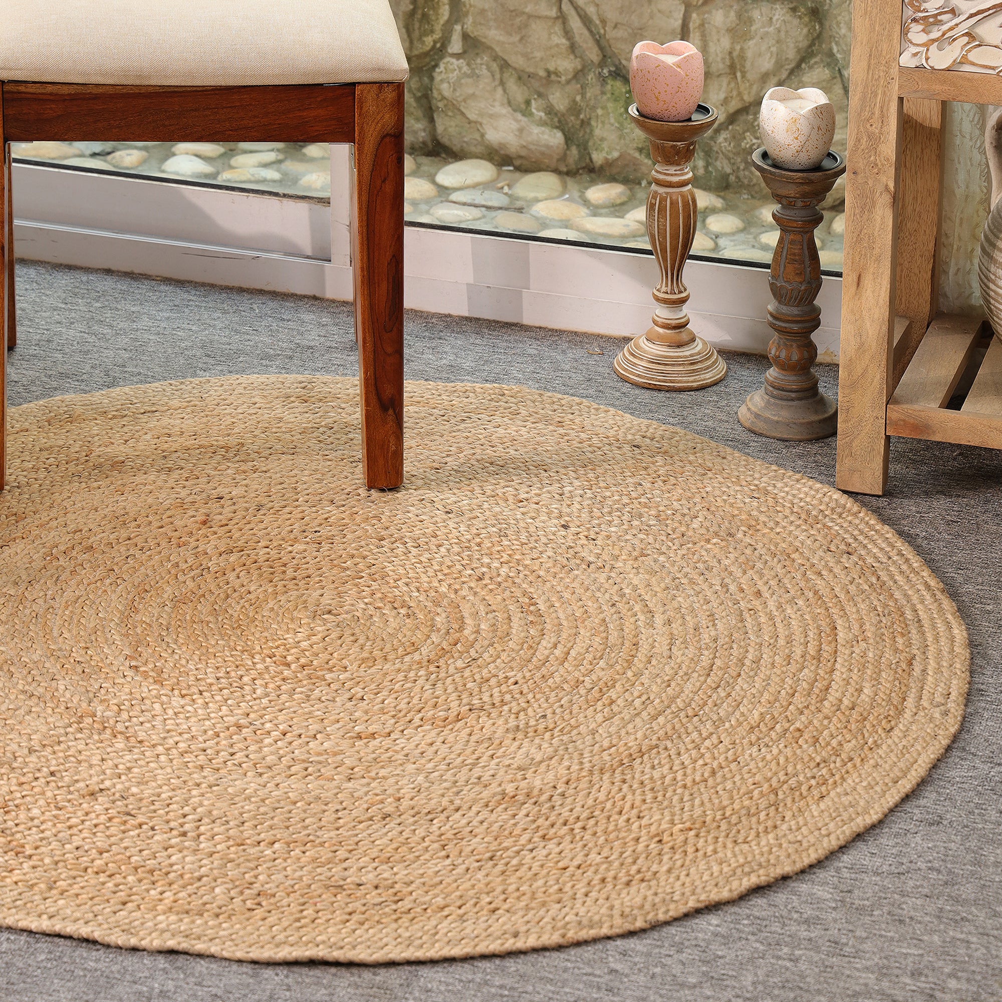 Handwoven Natural Round Jute Rug – Eco-Friendly Braided Area Rug for Living Room, Bedroom & Entryway