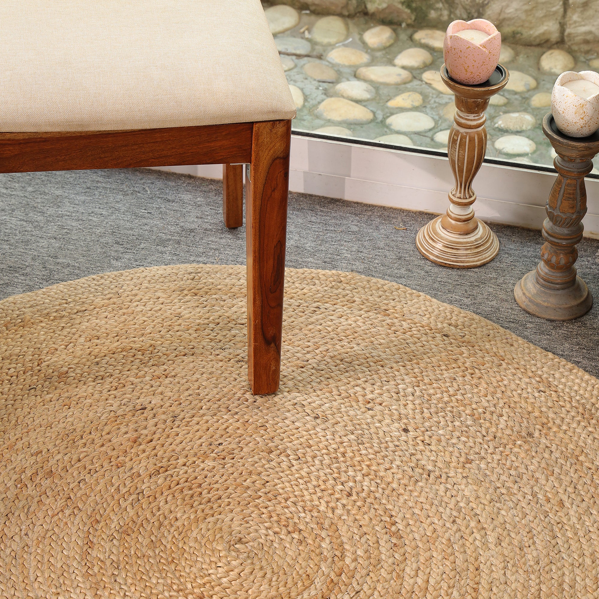 Handwoven Natural Round Jute Rug – Eco-Friendly Braided Area Rug for Living Room, Bedroom & Entryway