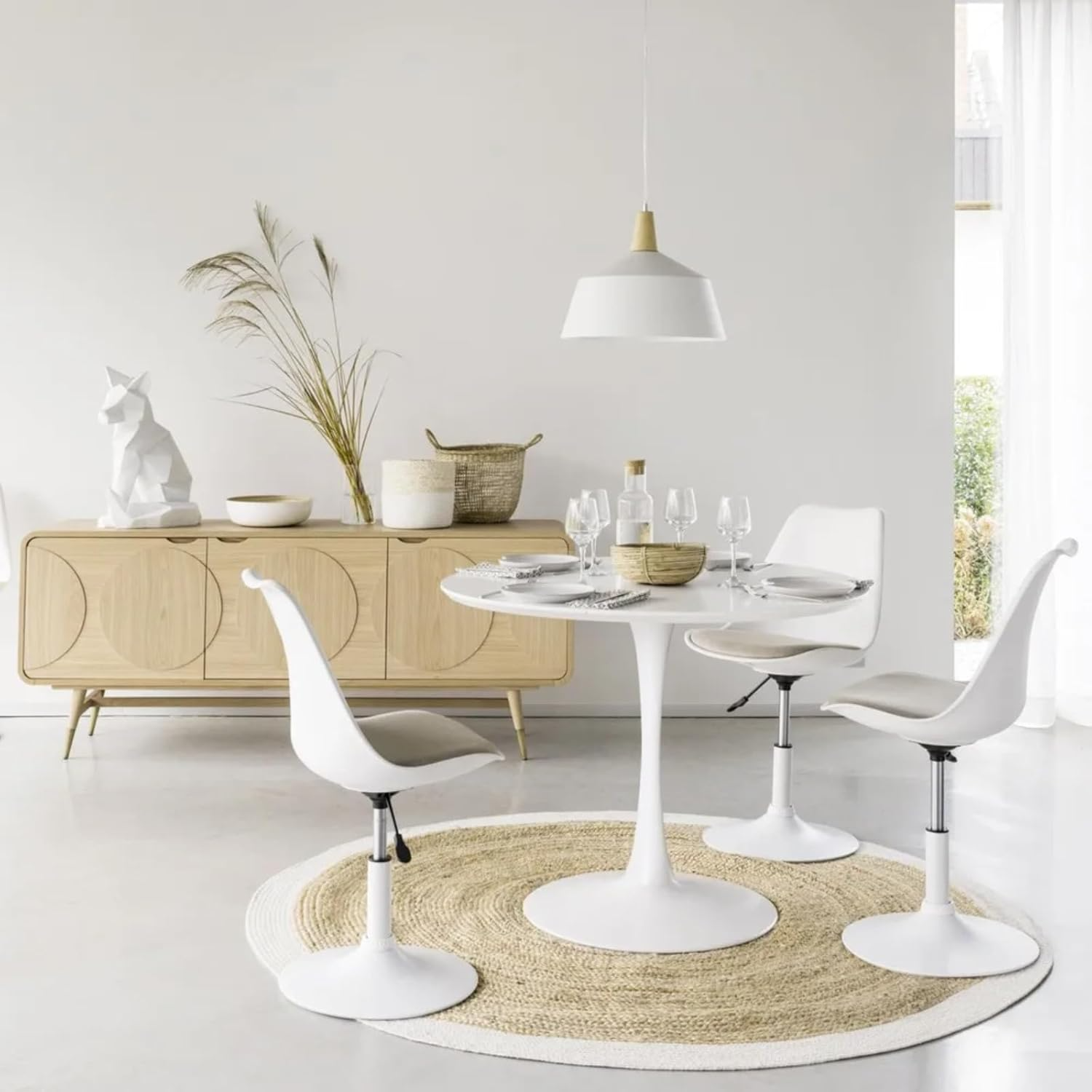 Round Jute Area Rug - Natural Beige Braided Boho Rug for Living Room