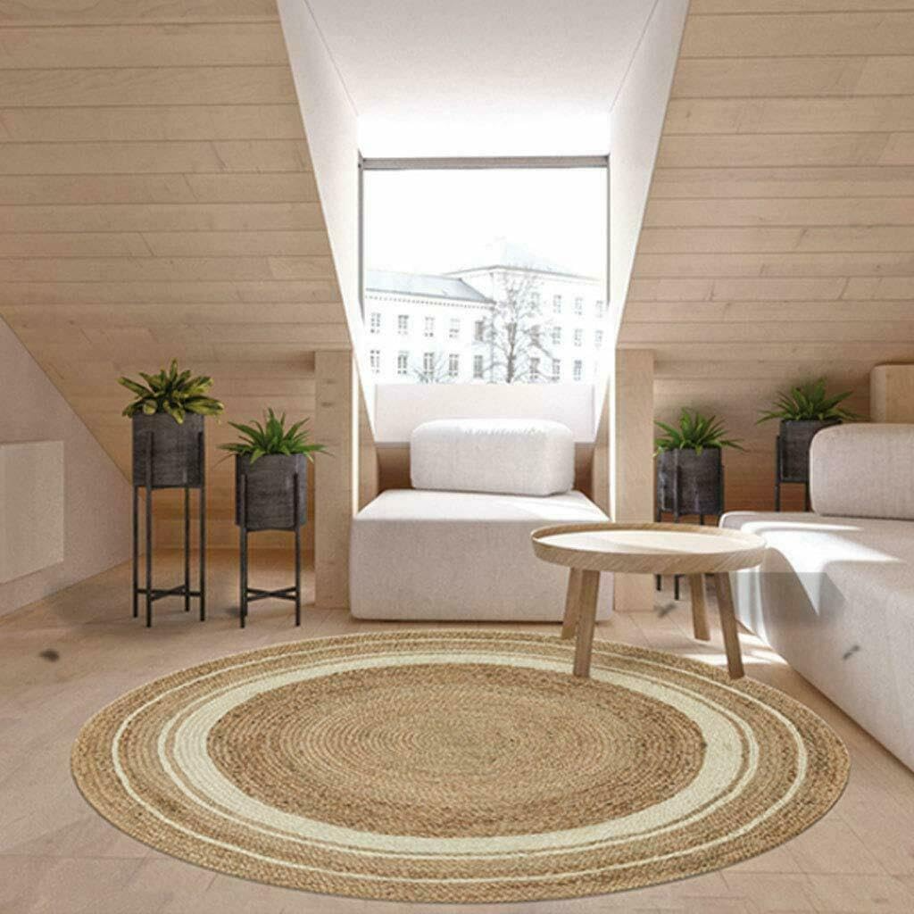 Natural Jute Round Rug Cream Braided Area Rug Boho Farmhouse Rug