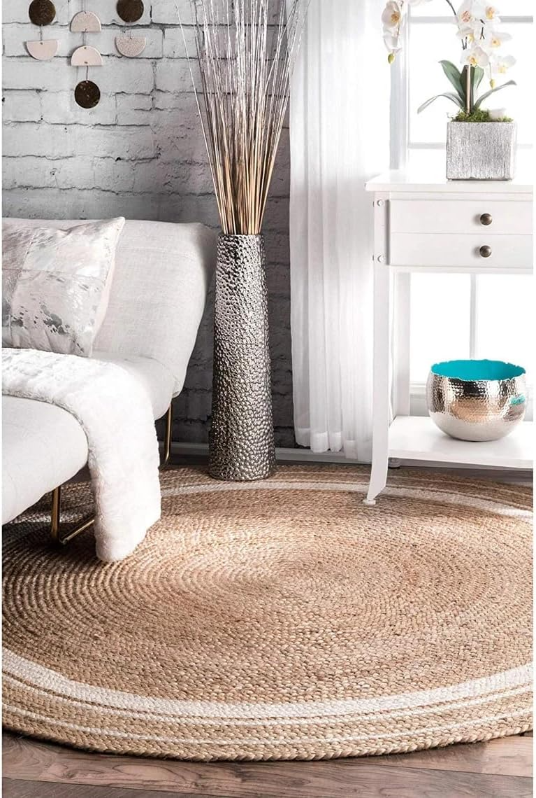 Natural Jute Round Rug Cream Braided Area Rug Boho Farmhouse Rug
