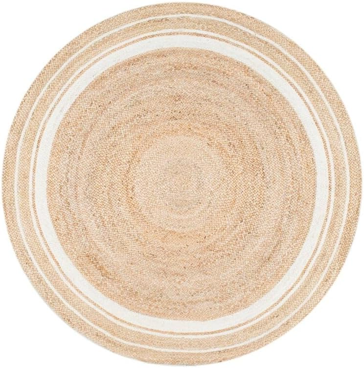 Natural Jute Round Rug Cream Braided Area Rug Boho Farmhouse Rug