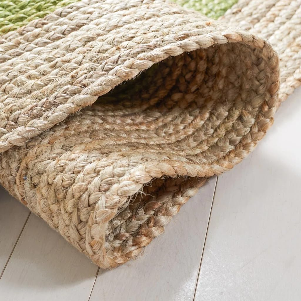 Green Round Braided Jute Rug - Handmade Natural Border Area Rug