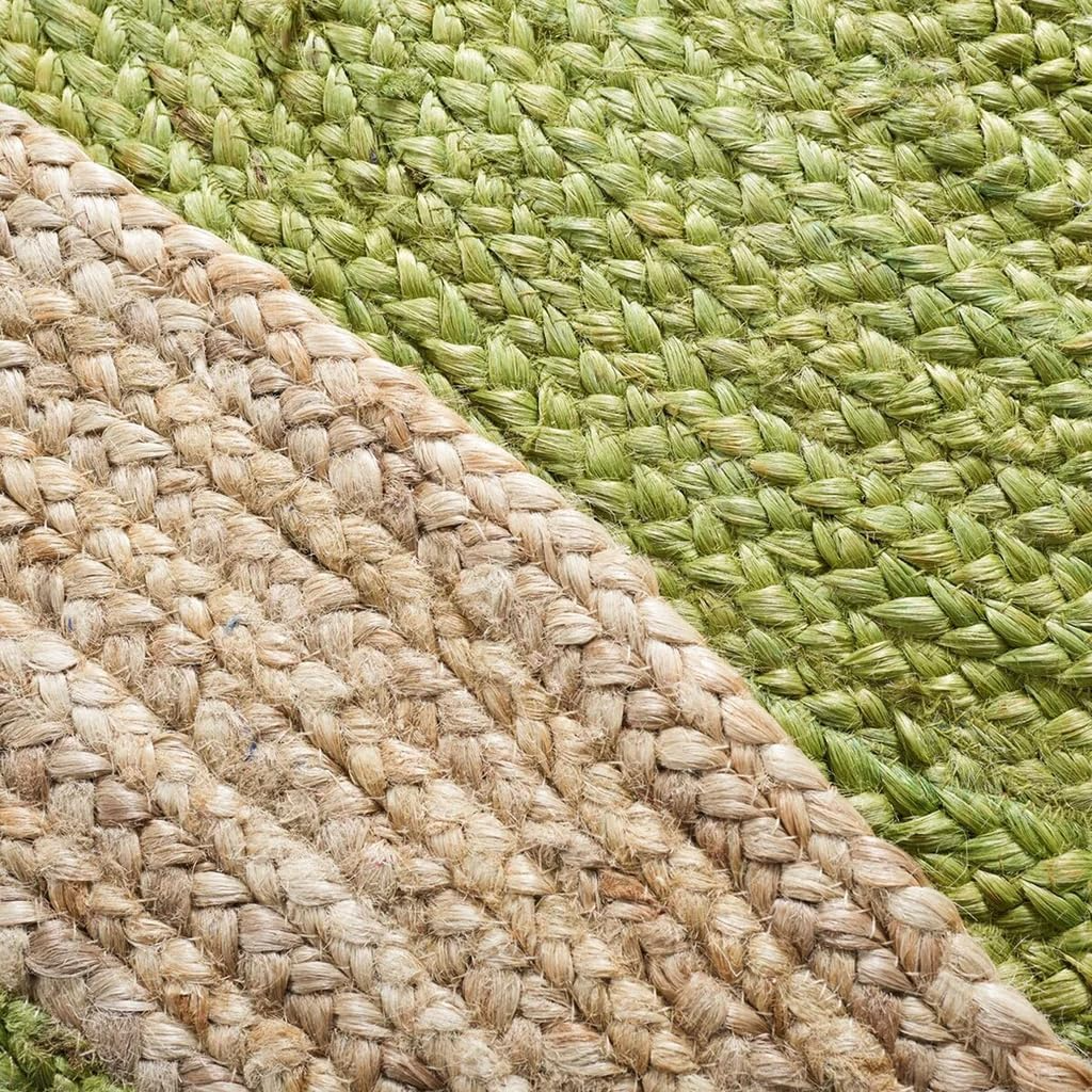 Green Round Braided Jute Rug - Handmade Natural Border Area Rug