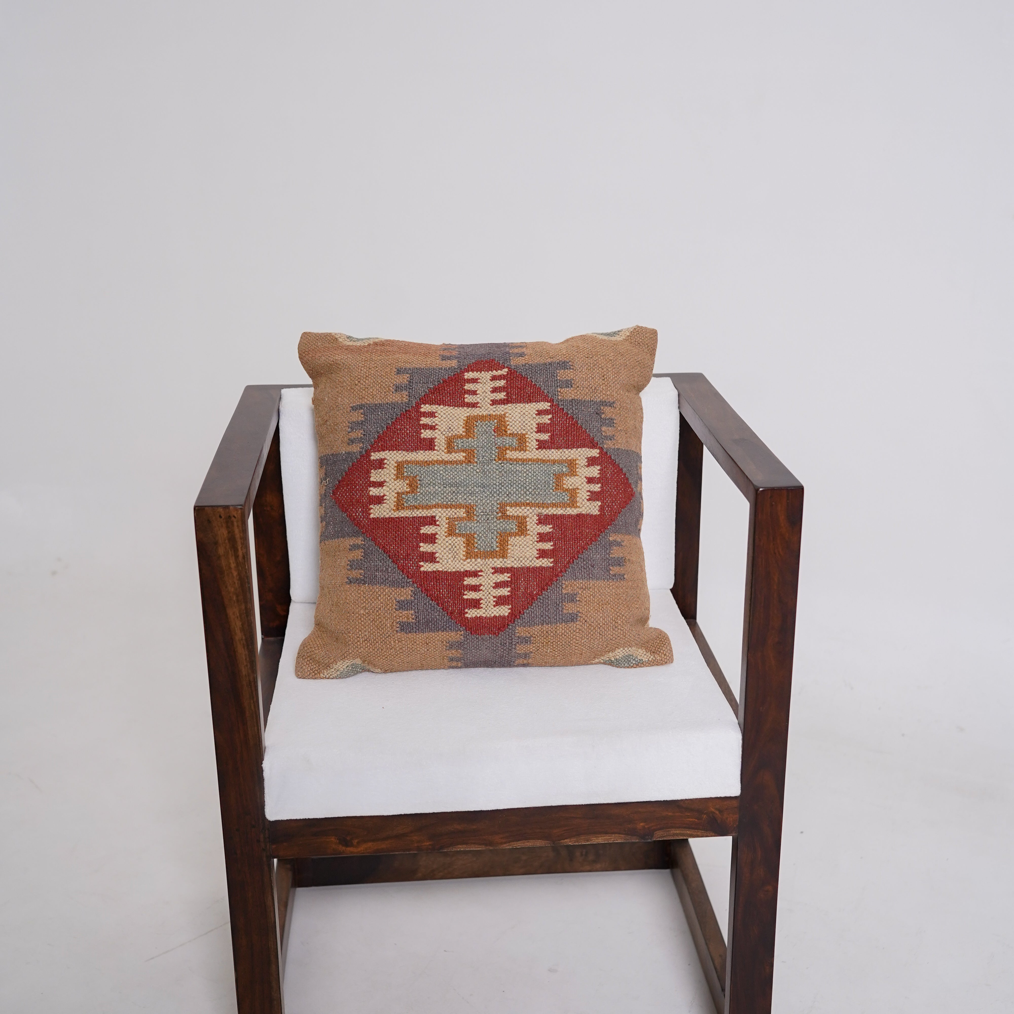 Handwoven Southwestern Kilim Cushion Cover Tribal Cotton Throw Pillow Beige Boho Decorative