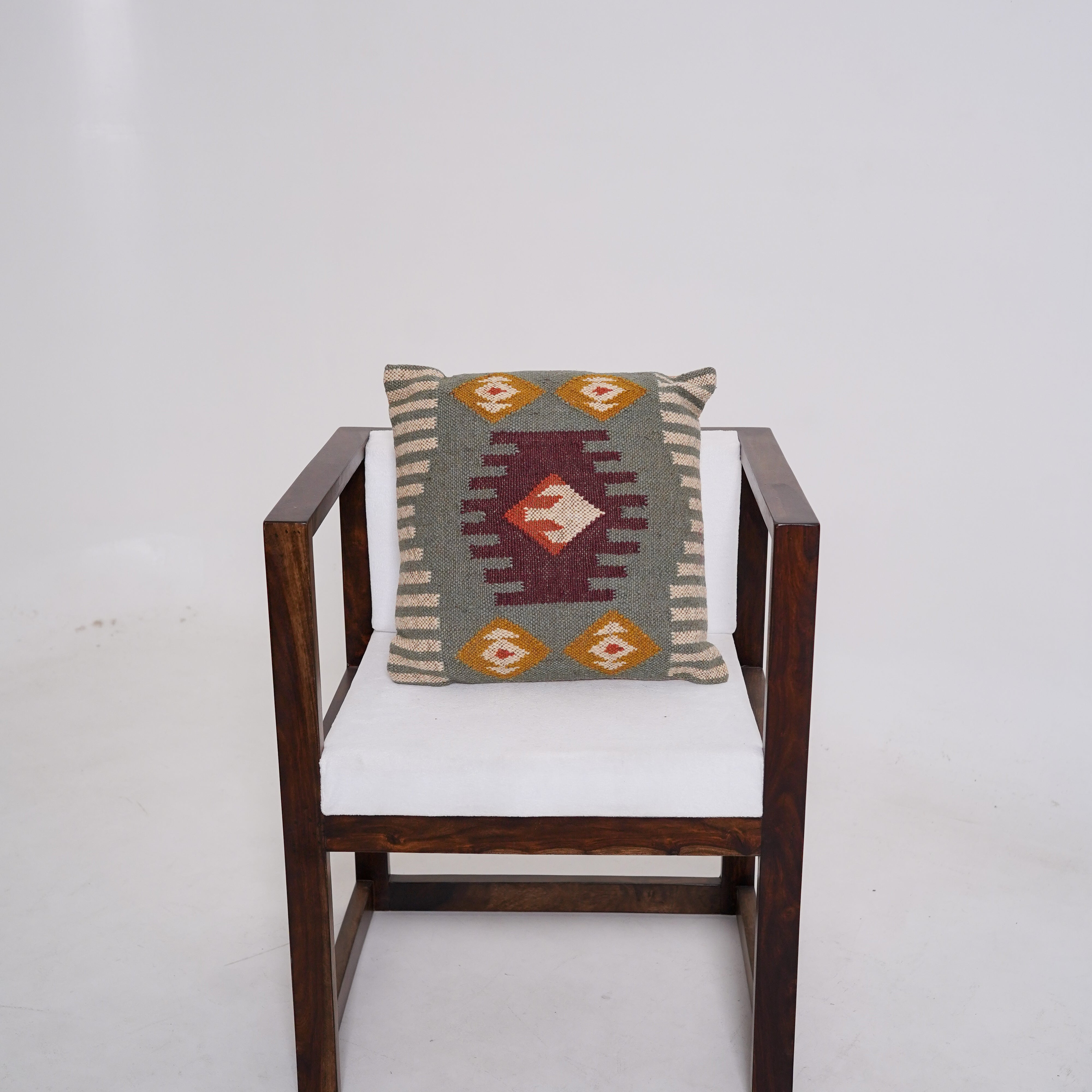 Handwoven Kilim Cushion Cover Sage Green & Burgundy Tribal Cotton Throw Pillow