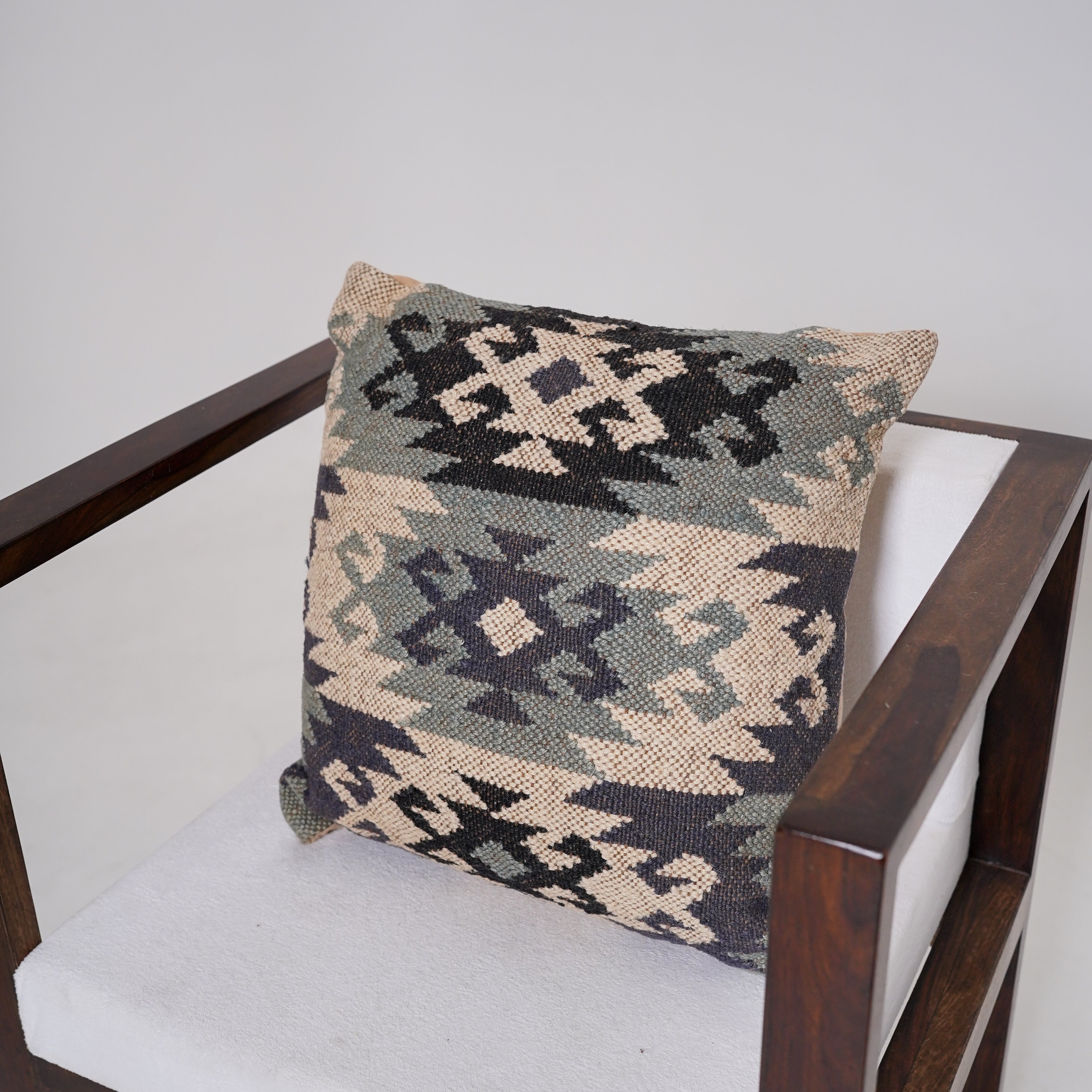 Handwoven Kilim Cushion Cover Blue Gray Tribal Throw Pillow Boho Cotton Decorative Pillow