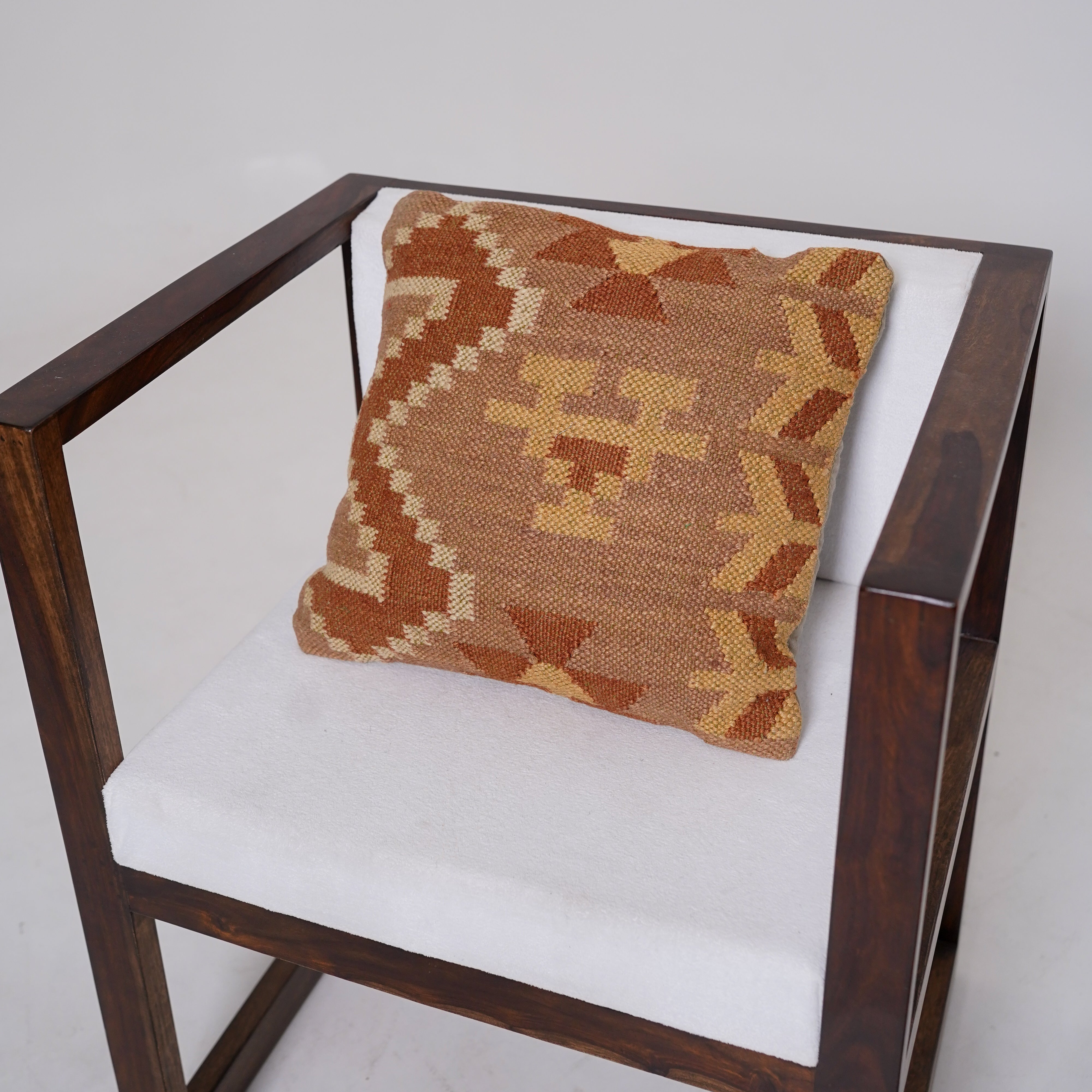 Handwoven Tribal Kilim Cushion Cover Beige & Terracotta Cotton Throw Pillow