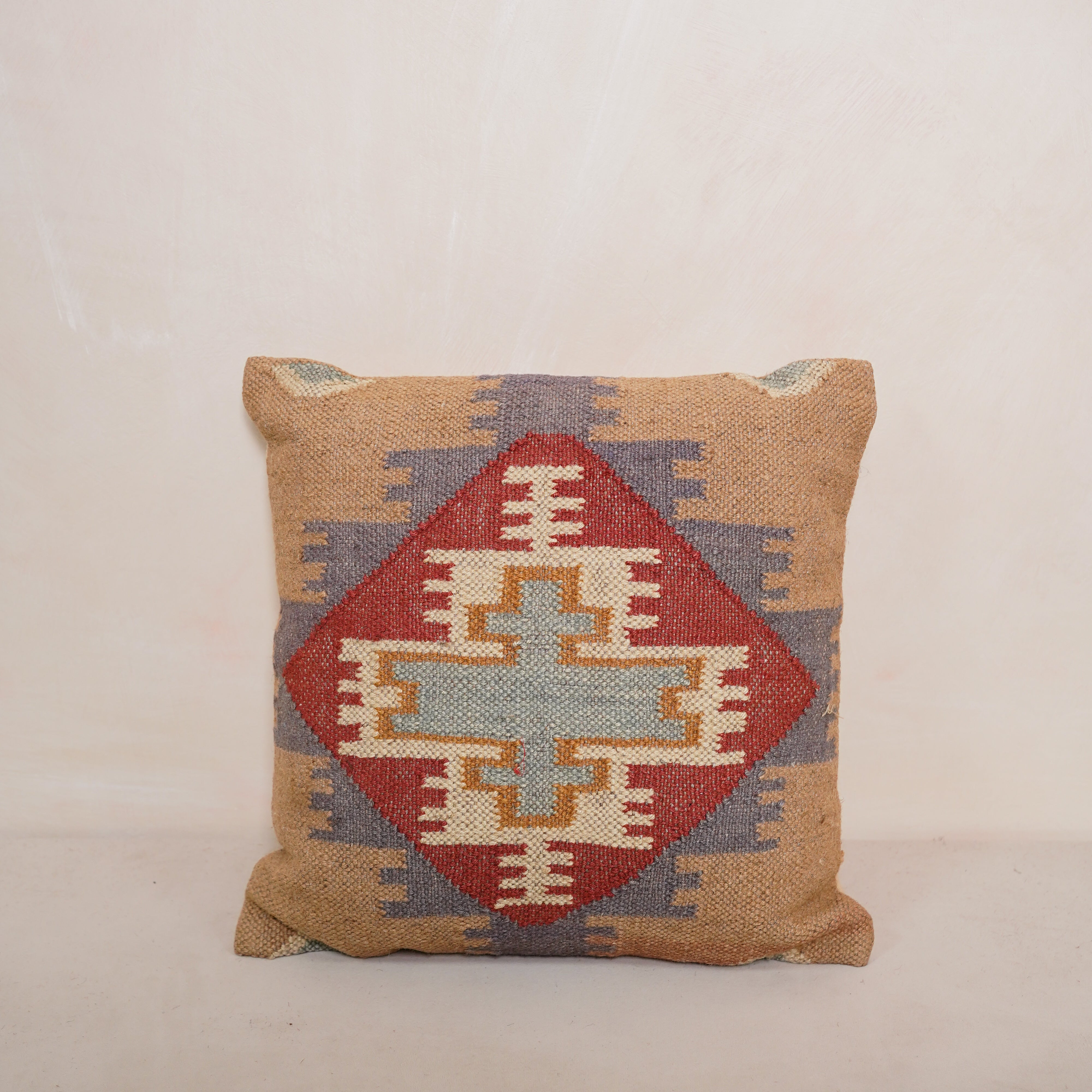 Handwoven Southwestern Kilim Cushion Cover Tribal Cotton Throw Pillow Beige Boho Decorative