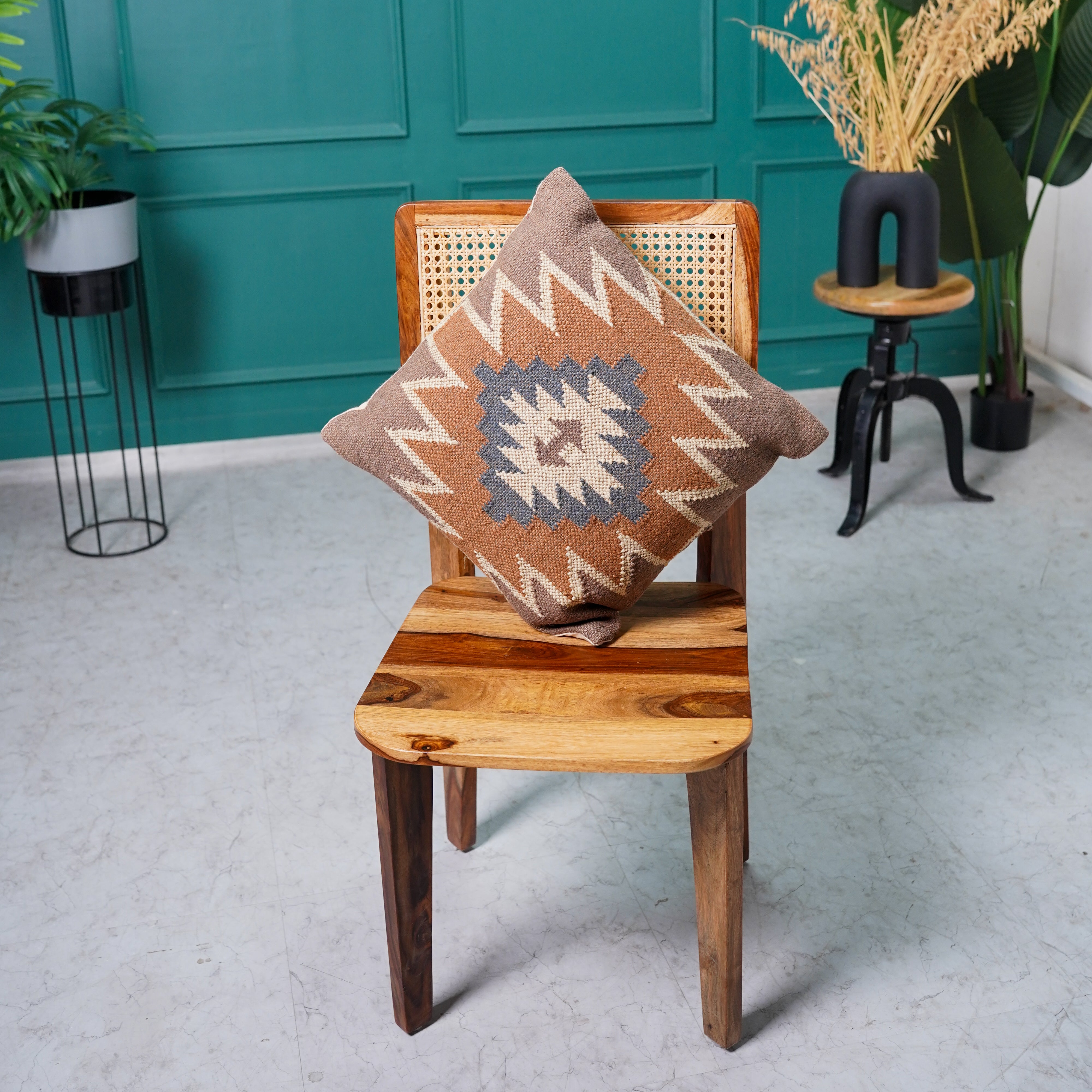 Handwoven Southwestern Kilim Cushion Cover Brown & Blue Tribal Cotton Throw Pillow
