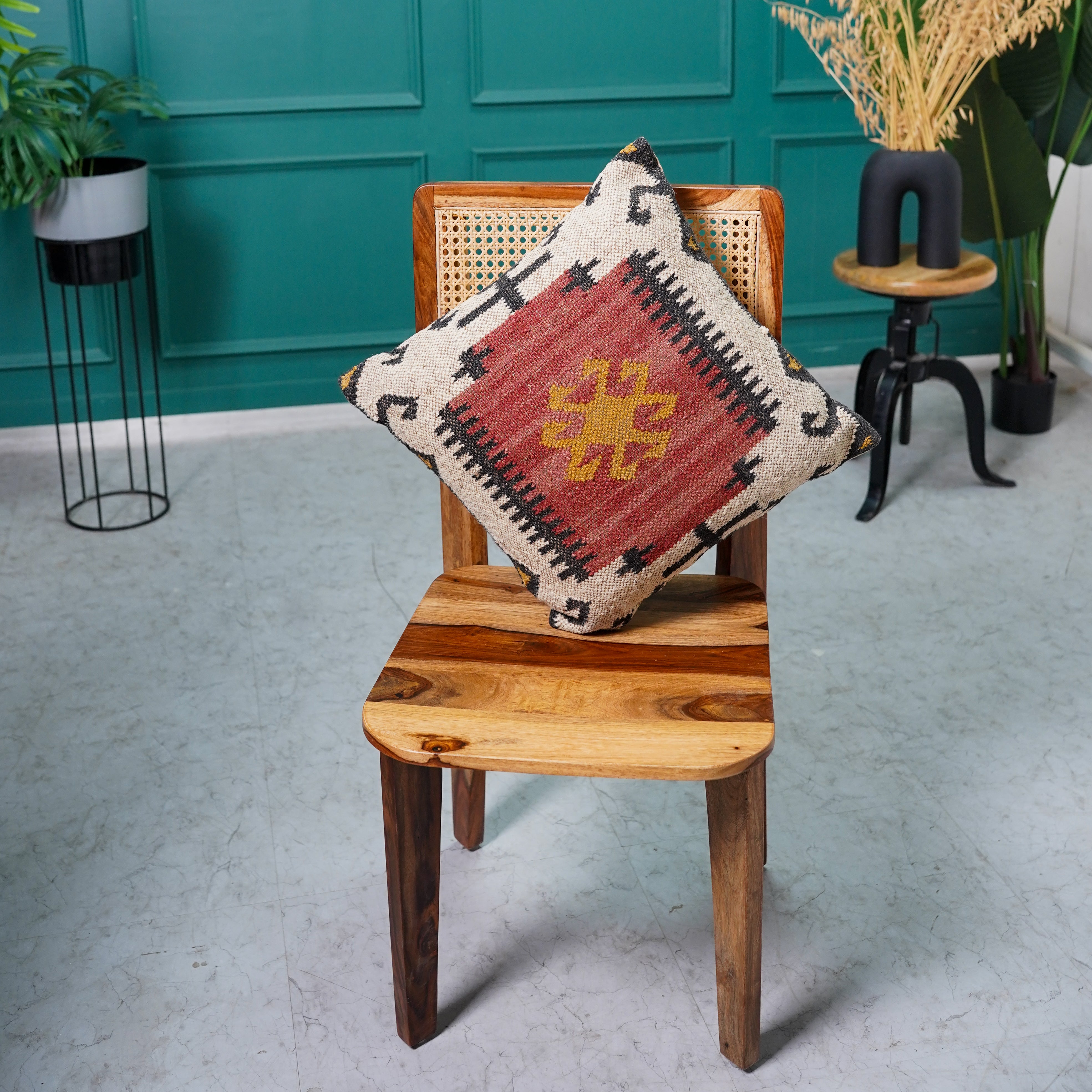 Handwoven Kilim Cushion Cover - Geometric Wool Throw Pillow