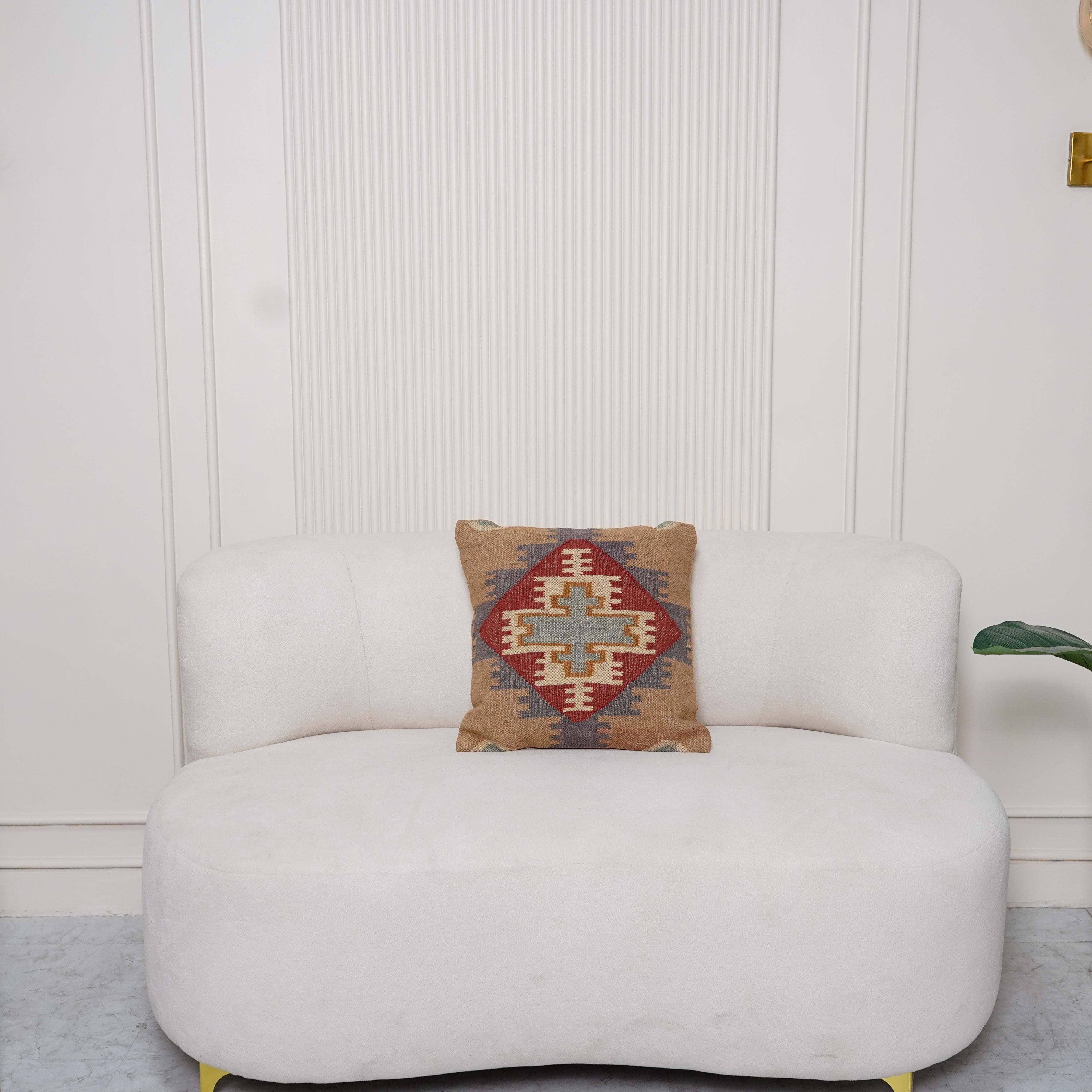 Handwoven Southwestern Kilim Cushion Cover Tribal Cotton Throw Pillow Beige Boho Decorative